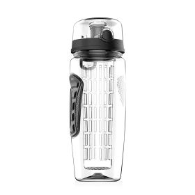 3 Color Options - 1Pc Fruit Infuser Water Bottle 32OZ Juice Shaker Sport With Flip Top Lid Anti-Slip Grips For Office Home Sport Running Walking Hikin (Option: Black)