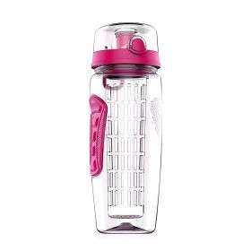 3 Color Options - 1Pc Fruit Infuser Water Bottle 32OZ Juice Shaker Sport With Flip Top Lid Anti-Slip Grips For Office Home Sport Running Walking Hikin (Option: Pink)