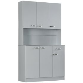 71" Kitchen Pantry Cabinet, Tall Storage Cabinet with Microwave Stand, Modern Kitchen Hutch with Countertop, 6 Doors, Storage Drawer, 3 Adjustable Sh (Option: Gray-1150x460x210 mm)