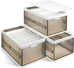 3 Pack Foldable Storage Bin With Lid Stackable Plastic Closet Organizer With Handle Divider Collapsible Drawer Organizer For Toys Clothes (Option: 3PcsSet)