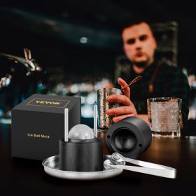 Ice Ball Press, 2.4' Ice Ball Maker, Aircraft Al Alloy Ice Ball Press Kit For 60mm Ice Sphere, Ice Press With Tong And Drip Tray, For Whiskey, Cocktai (Option: Black)