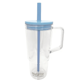 Made Of BPA-free, Double-walled, Leak-proof, Portable Cup Holder With Straw Handle, Suitable For Both Hot And Cold Drinks, Car Cup Holder, Office Gift (Option: Blue)