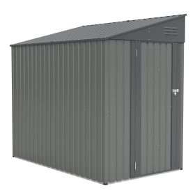 4 FT -7 FT Lean-To Storage Shed, Heavy-Duty Metal Outdoor Garden ,Bike Shed With Lockable Door, Easy Assembly Storage Solution (Option: Grey)