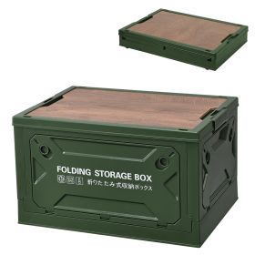 1Pc Folding Storage Bin Camping Collapsible Organizer Box Stackable Grocery Container Shelf Baskets With Cutting Board Top Lid 4 Side Lockable Doors W (Option: Army Green)