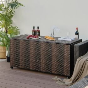96 Gallon PE Wicker Outdoor Storage Box With 4 Wheels (Option: Mix Gray)