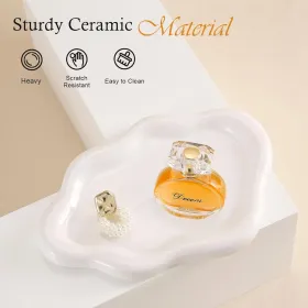 Ceramic Jewelry Tray Trinket Dish, Decorative Cloud Vanity Key Tray For Women, Ring Holder Dish, Cute Jewelry Plate Bowl Room Decor Aesthetic, White, (Option: White)