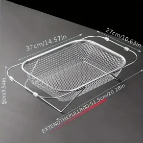 Expandable Stainless Steel Kitchen Sink Drain Basket - Adjustable Dish, Bowl & Cutlery Washing Rack With Space-Saving Design, Drains Forks, Knives, Fr (Option: XL)