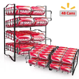 4 Tiers Can Organizer Rack, 48 Cans Soda Can Dispenser Organizer For Refrigerator, Set Of 2 Stackable Beverage Dispenser Rack (Option: 2Piece)