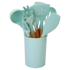 2 Color Options -- Set Of 11Pcs Silicone Cooking Utensil Set Heat Resist Wooden Handle Silicone Spatula Turner Ladle Spaghetti Server Tongs Spoon Egg (Option: Light Green)