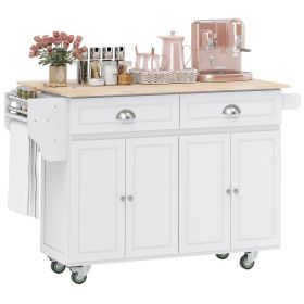 Rolling Kitchen Island Cart with Drop Leaf, Kitchen Cart on Wheels with Wood Top, 2 Drawers and 2 Storage Cabinets, Island Table for Kitchen, Dining (Option: White-970x490x210 mm)