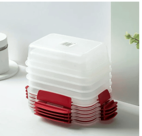 5 Pack Stackable Food Storage Containers Airtight & Leakproof Set Snap Lock Lids (Option: ClearRed-600ml)