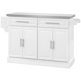 Rolling Kitchen Island Cart with Wheels, Portable Island Table for Kitchen with Stainless Steel Top, Adjustable Shelves, 2 Drawers, Spice, Knife and (Option: White-930x485x210 mm)