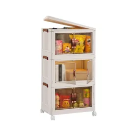 3Pcs Foldable Storage Bins With Lid Front Magnetic Door Collapsible Stackable Closet Organizer Containers With 4Pcs 360Â° Rotatable Wheels 8Pcs Small (Option: S1614x945x984in)