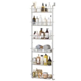 1Pc 6 Tier Over Door Pantry Organizer Hanging Hooks Door Storage Rack Carbon Steel Basket 62.99in Over Door Shelf For Kitchen Bathroom (Option: White)