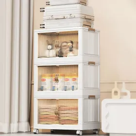 3Pcs Foldable Storage Bins With Lid Front Magnetic Door Collapsible Stackable Closet Organizer Containers With 4Pcs 360Â° Rotatable Wheels 8Pcs Small (Option: L2205x13x13in)