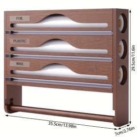 A Bamboo Cling Film Cutter With A Tissue Holder, A Wall-Mounted Foil Cutter For The Kitchen, A Three-Compartment Cutter, And A Paper Storage Rack. (Option: Brown)