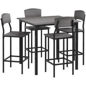 5-Piece Counter Height Bar Table with Space-Saving Design, Square Kitchen Table and Chairs Set with Footrest, Metal Legs, Industrial Dining Table Set (Option: Gray-1050x970x100 mm)
