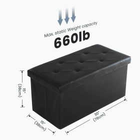 Foldable Storage Ottoman Bench 43in, Foot Rest Stool, Synthetic Leather Storage Chest With Thicker Foam Padded Seat For Entryway Living Room (Option: 30in Black)