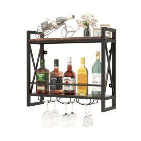 Industrial Wall-Mounted Wine Rack with Holder (Color: Rustic Brown, Type: Wine rack)