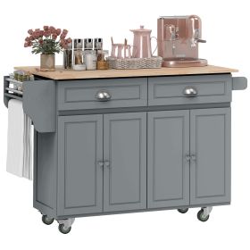 Rolling Kitchen Island Cart with Drop Leaf, Kitchen Cart on Wheels with Wood Top, 2 Drawers and 2 Storage Cabinets, Island Table for Kitchen, Dining (Option: Dark Gray-970x490x210 mm)