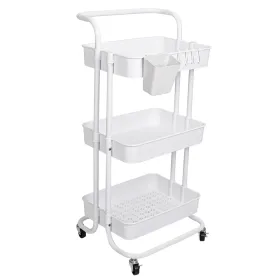 3 Tier Rolling Utility Cart Movable Storage Organizer With Mesh Baskets Lockable Wheels 360 Degree Rotatable Hanging Box Hooks Bedroom Bathroom Kitche (Option: 3Tier-White)