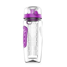 3 Color Options - 1Pc Fruit Infuser Water Bottle 32OZ Juice Shaker Sport With Flip Top Lid Anti-Slip Grips For Office Home Sport Running Walking Hikin (Option: Purple)