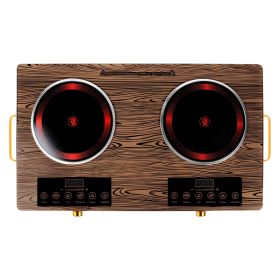 1Pc Electric Ceramic Stove Electric Cooktop Hot Plate Infrared Countertop Burner Sing Double Burner Options (Option: Wood-Double Burner)