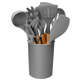 2 Color Options -- Set Of 11Pcs Silicone Cooking Utensil Set Heat Resist Wooden Handle Silicone Spatula Turner Ladle Spaghetti Server Tongs Spoon Egg (Option: Grey)