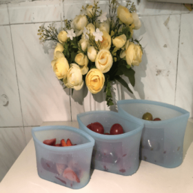 3pcs Reusable Silicone Food Storage Bags, Sandwich Snack Bags Zip Container Safe (Option: Blue)
