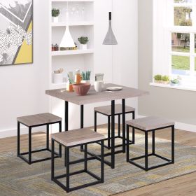 Dining Table Set for 4 (Option: Dark Wood Grain-950x900x145 mm)