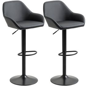 Adjustable Bar Stools, Swivel Counter Height Barstools with Footrest and Back, PU Leather and Steel Round Base, for Kitchen Counter and Dining Room, (Option: Black-580x430x500 mm)